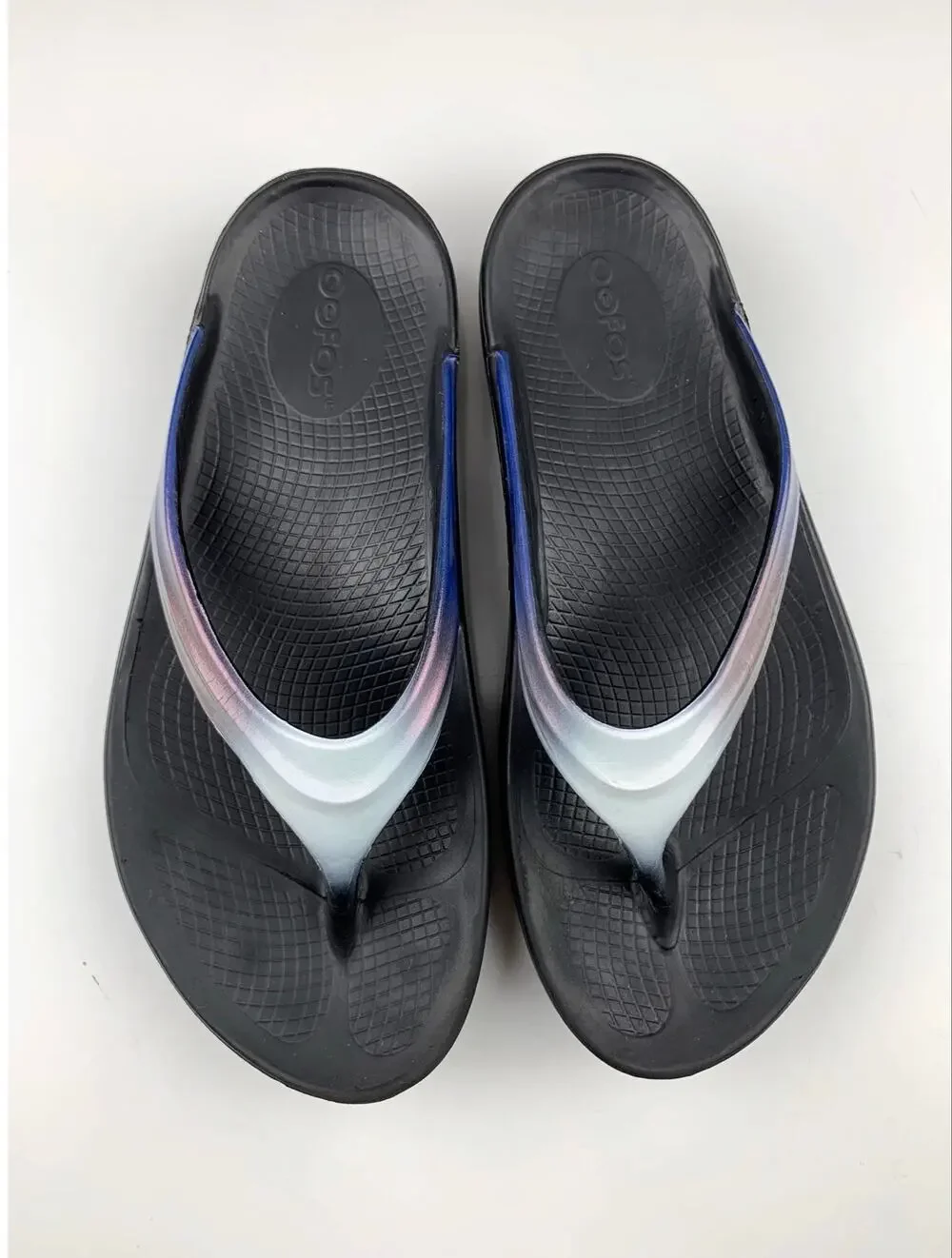 Oofos Oolala Luxe Sandals Flip Flops Iridescent Blue Pink White Slip On Womens 8